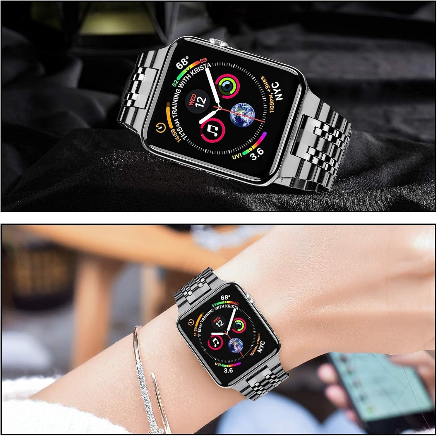 Metal Band Compatible with Apple Watch Band 42Mm 44Mm 45Mm, Solid Stainless Steel Replacement Strap Wristbands for Iwatch Apple Watch Series 9 8 7 6 5 4 3 2 1 SE Woman Men Space Grey